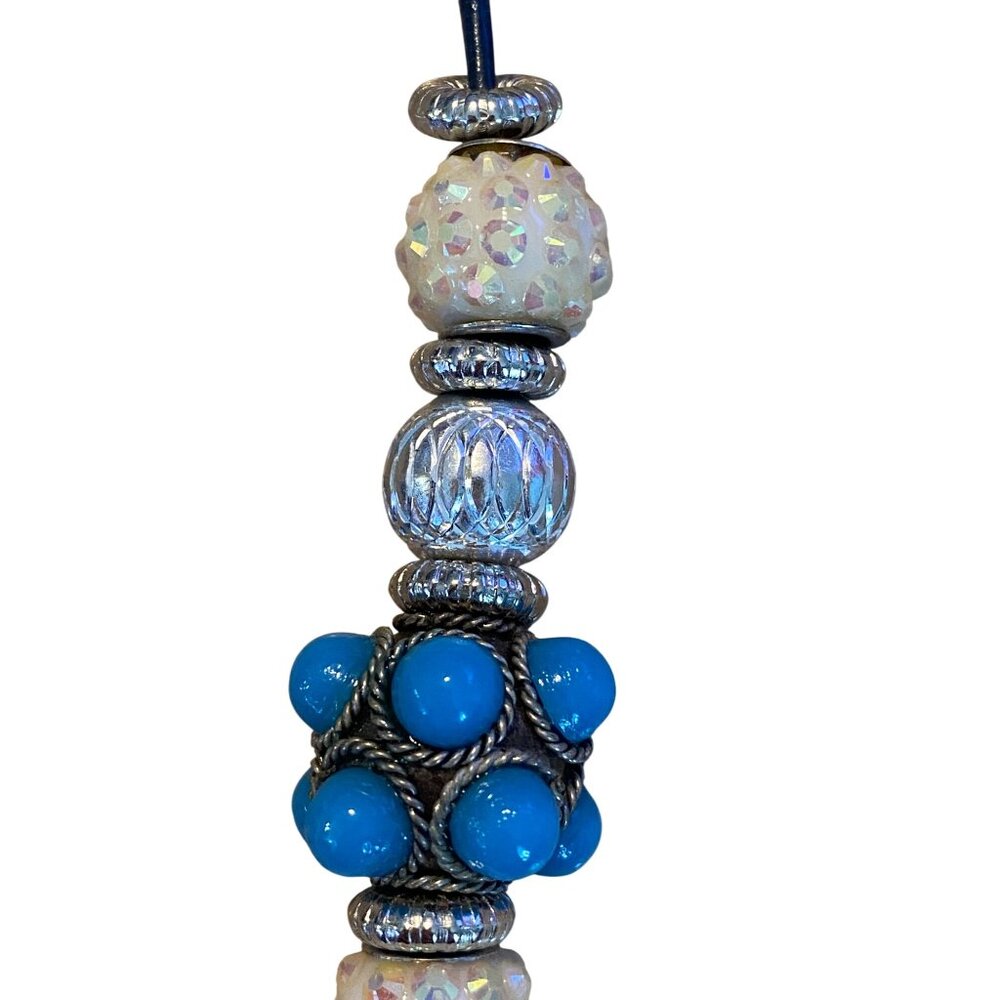 Vintage Blue Beaded Necklace With Silver Accents - Picture 3 of 12